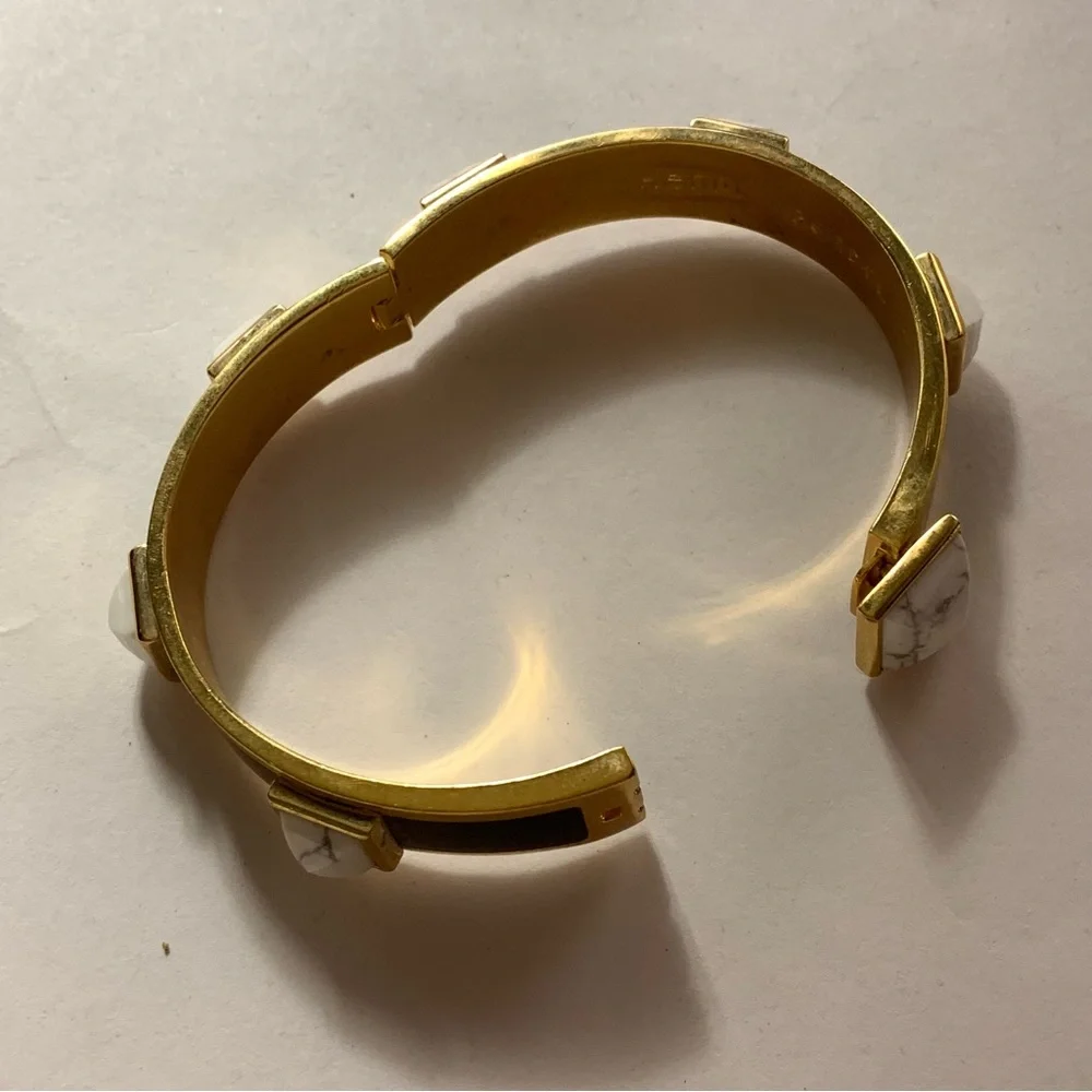 HENRI BENDEL 14k yellow gold plated CLICK CLACK cuff BRACELET w/stone STUDS - Picture 4 of 16